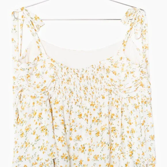 Reformation Avni Ruched Babydoll Mini Dress - White & Yellow Floral Print - XL - Picture 11 of 16